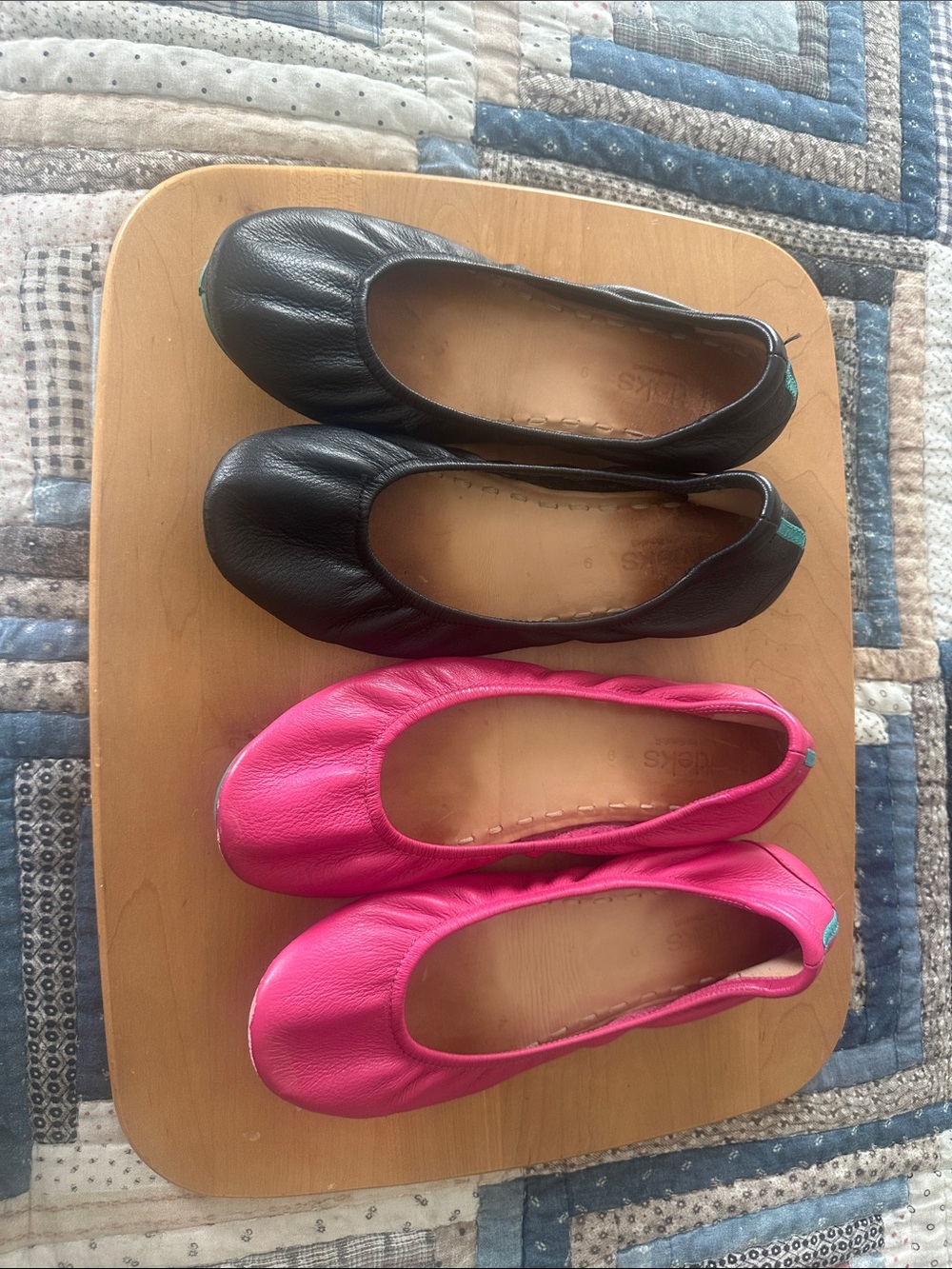Tieks Leather Ballet Flats in Black and Hot Pink